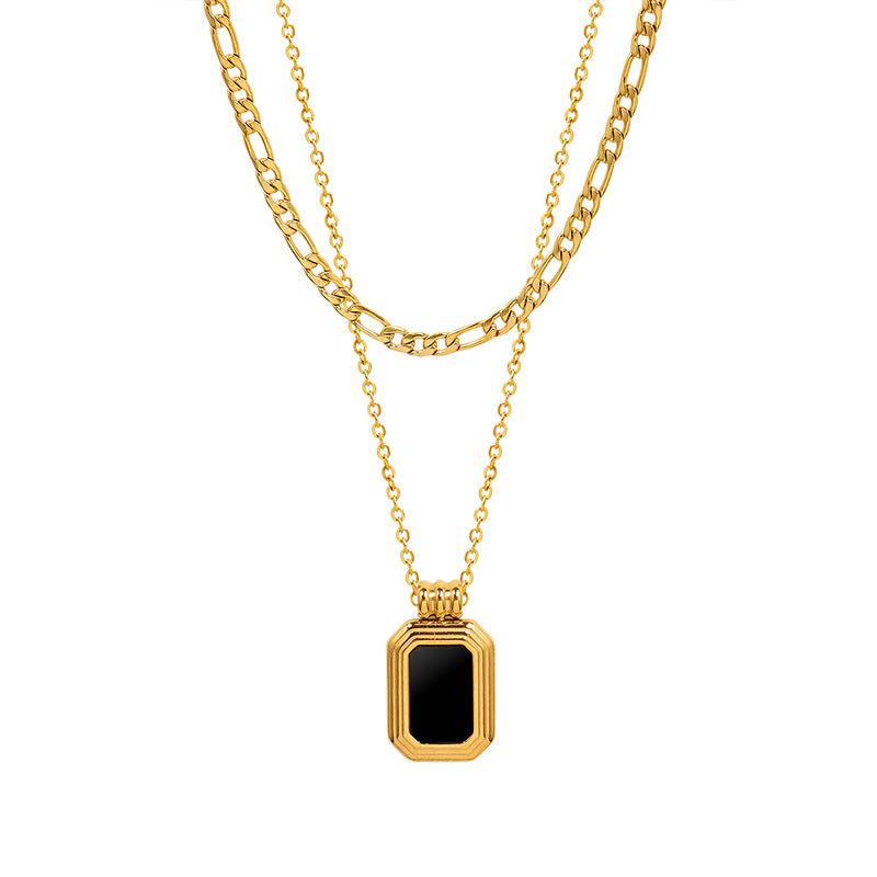 Wholesale Black Shell Acrylic Double Layered Titanium Steel Necklaces